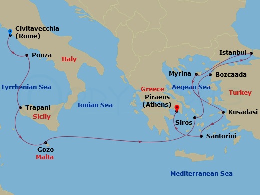 12-night Hidden Gems and Turkish Shores Cruise Itinerary Map