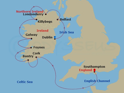 11-night Ireland Intensive Voyage Itinerary Map