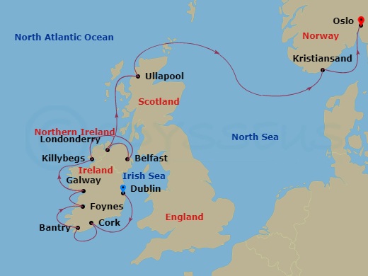 12-night Ireland Intensive Voyage Itinerary Map