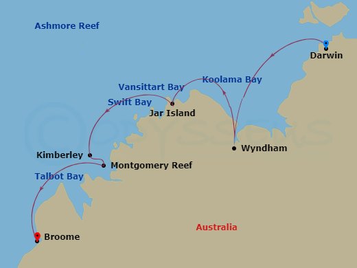 itinerary map of 10-night Australian Cruise