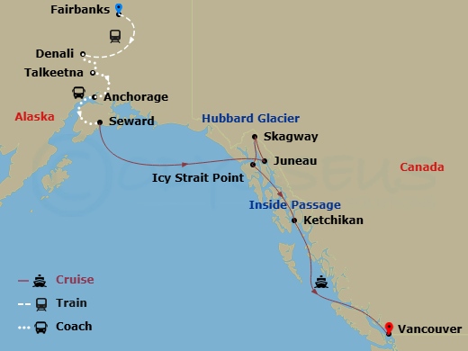 13-night Grand Mountain Marvels Pre-Cruise Cruisetour #7B Itinerary Map