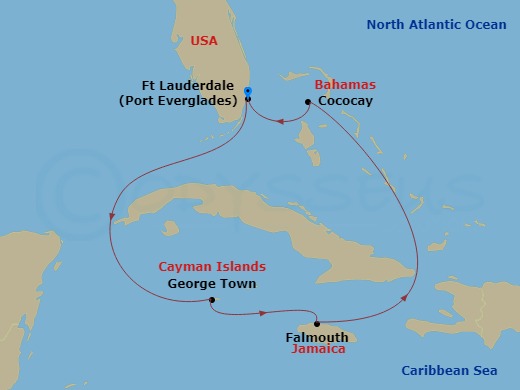 6 Night Grand Cayman, Jamaica & Perfect Day Itinerary Map