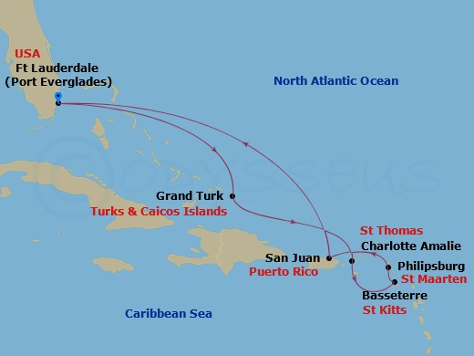 10-night Eastern Caribbean Cruise Itinerary Map