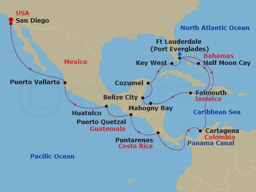 24-night Western Caribbean Explorer & Panama Canal Cruise