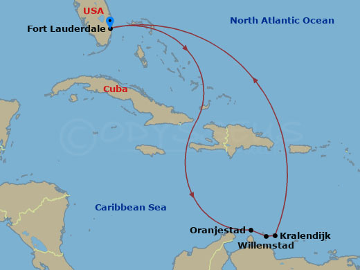 8-night Aruba, Bonaire & Curacao Cruise Itinerary Map