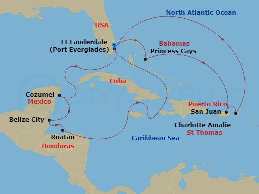 14-night Caribbean East/West Adventurer Cruise Itinerary Map