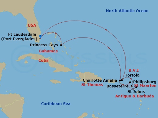 10-night Eastern Caribbean With Tortola Cruise Itinerary Map