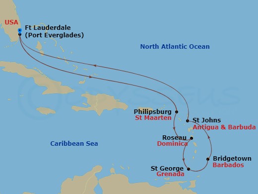 10-night Ultimate Southern Caribbean Cruise Itinerary Map