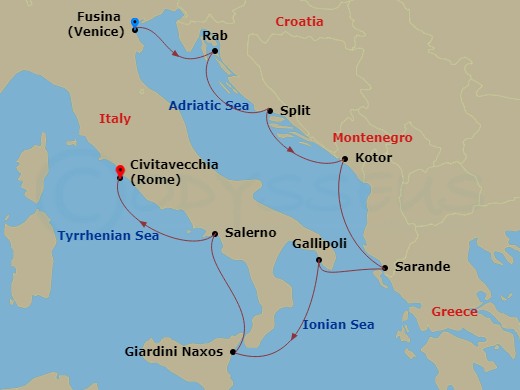8-night Fusina (Venice) to Civitavecchia (Rome) Cruise