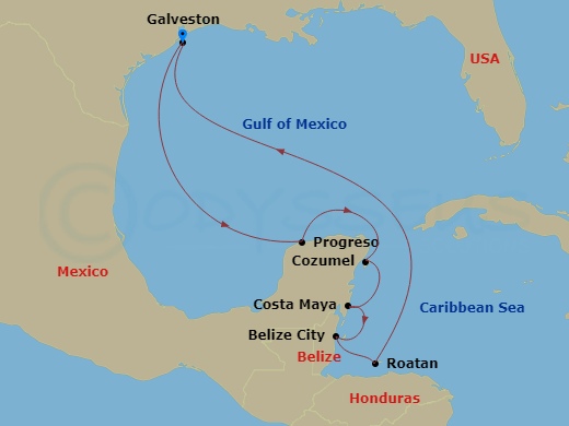 9-night Western Caribbean Cruise Itinerary Map
