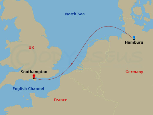 itinerary map of 2-night Hamburg Short Break Cruise