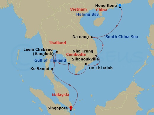 14-night Far East Discovery Cruise Itinerary Map