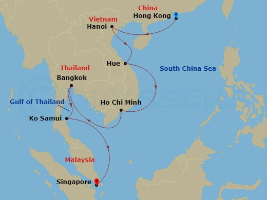 12-night Vietnam & Thailand Cruise Itinerary Map