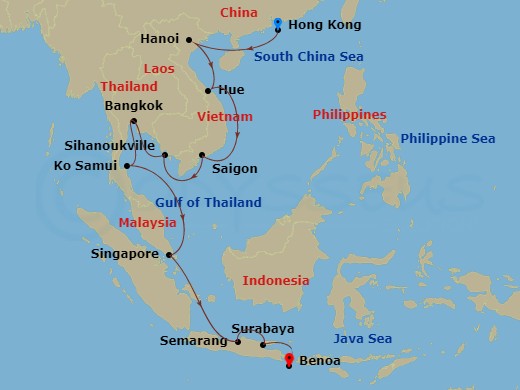 20-night Asia/Far East & Indonesia Voyage Itinerary Map