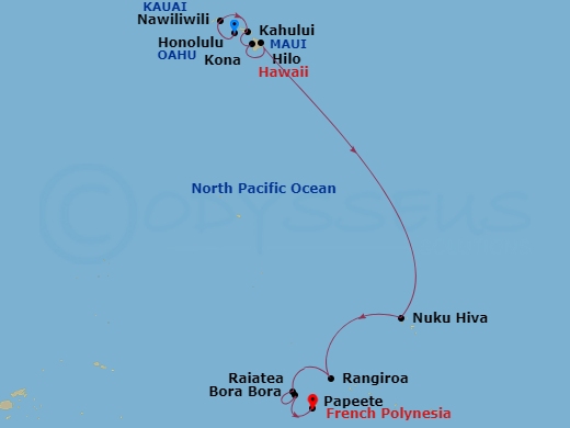 15-night South Pacific and Hawaii Voyage Itinerary Map
