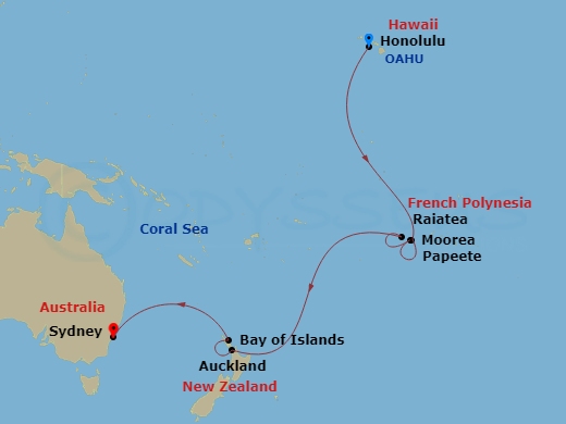 17-night Tahitian Treasures Cruise Itinerary Map
