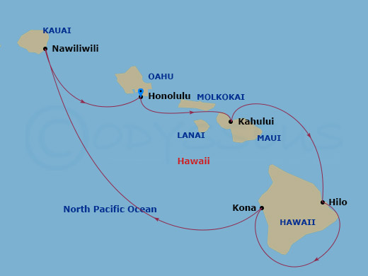 itinerary map of 7-night Hawaii: Inter-Island Cruise