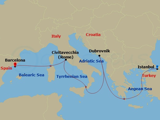 10-night Majestic Mediterranean Cruise Itinerary Map