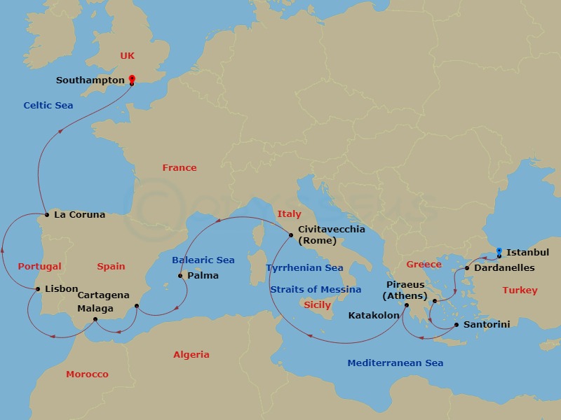 18-night Turkey, Greek Isles, Mediterranean & Western EuropeCruise