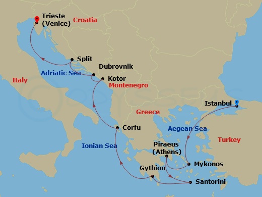 9-night Meze & Magic in the Mediterranean Cruise Itinerary Map