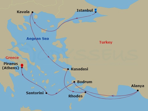 7-night Aristotle's Treasure Voyage Itinerary Map