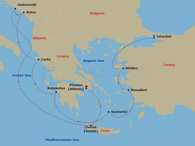 12-night Eastern Mediterranean Gems Voyage Itinerary Map