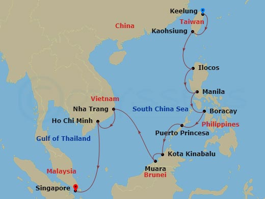 12-night Asia: Philippines, Vietnam & Malaysia Cruise Itinerary Map