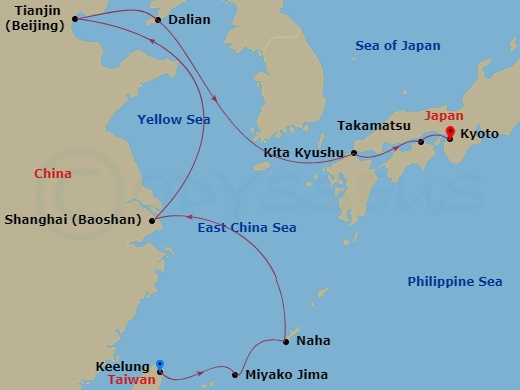 14-night Springtime in Asia Voyage Itinerary Map