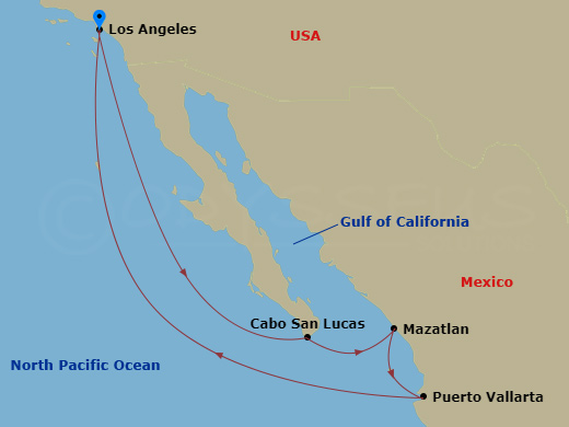 7-night Mexican Riviera Cruise Itinerary Map