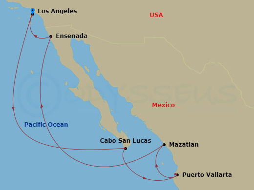 7-night Mexican Riviera: Cabo & Puerto Vallarta Cruise Itinerary Map