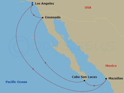 7-night Ensenada, Cabo & Mazatlan Cruise Itinerary Map
