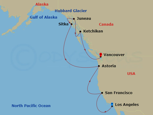 12-night Gold Rush Trails Voyage Itinerary Map