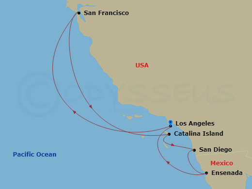 7-night Classic California Coast Cruise Itinerary Map