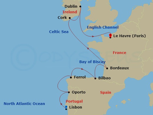 itinerary map of 10-night Europe’s Western Shores Voyage