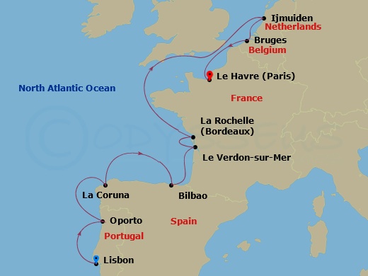 9-night Europe: France, Spain, Portugal & Belgium Cruise