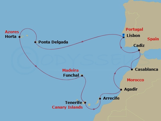 11-night Portugal, Canary Islands and Morocco Cruise Itinerary Map