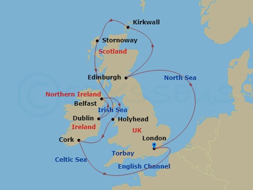10-night Bucolic British Isles Voyage Itinerary Map