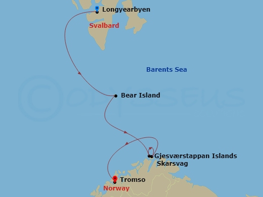 9-night Arctic Norway Cruise Itinerary Map
