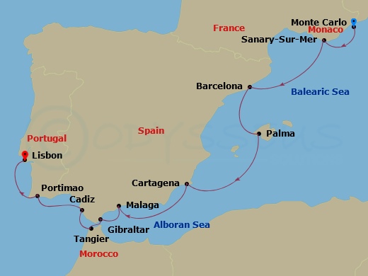 10-night Iberian Shores & Riviera Delights Cruise Itinerary Map