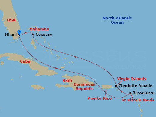 7-night Eastern Caribbean & Perfect Holiday Cruise Itinerary Map