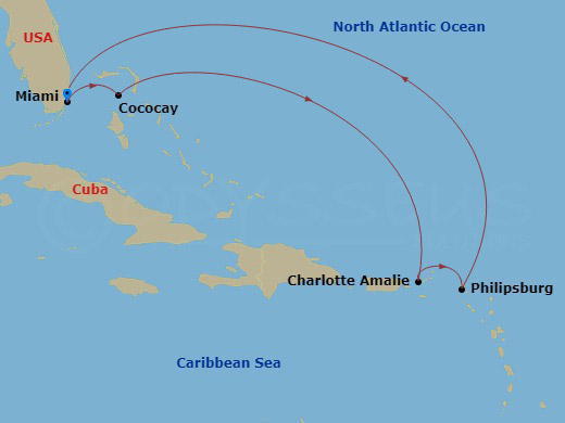 7-night Eastern Caribbean & Perfect Day Cruise Itinerary Map