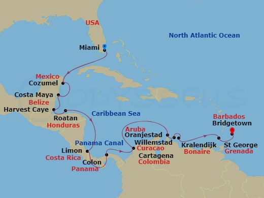 16-night Southern Caribbean Beauty Cruise – Miami to Bridgetown