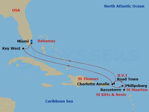 10-night Eastern Caribbean Voyage: St.Maarten, St.Kitts & Miami