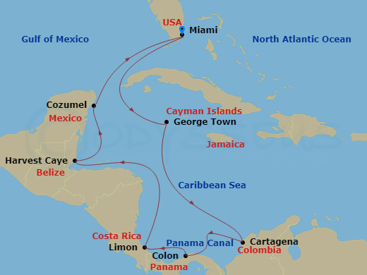11-night Panama Canal Cruise Itinerary Map