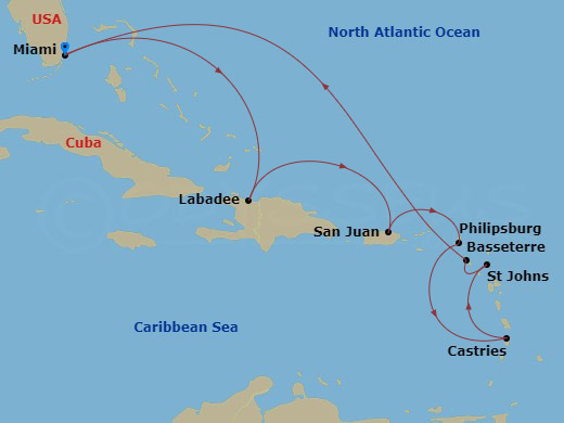 10-night Southern Caribbean Holiday Cruise Itinerary Map