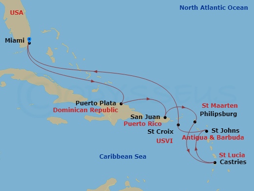 10-night Southern Caribbean Cruise Itinerary Map