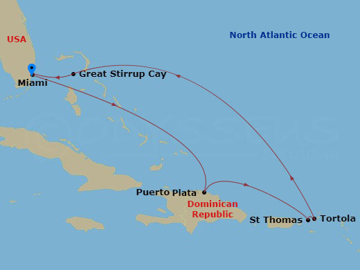 7-night Eastern Caribbean: Great Stirrup Cay & Dominican Republic Cruise Itinerary Map