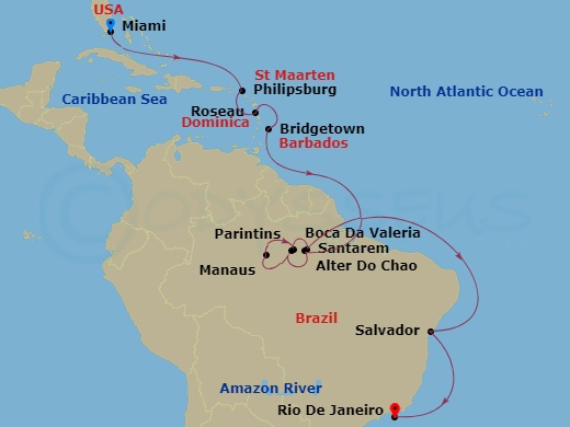 22-night Antilles to Amazon - 2025 World Cruise Segment