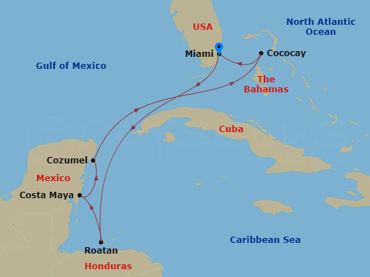 itinerary map of 7-night Western Caribbean & Perfect Day Cruise