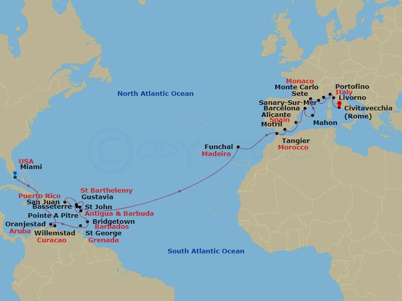 31-night Caribbean & European Dawn Voyage